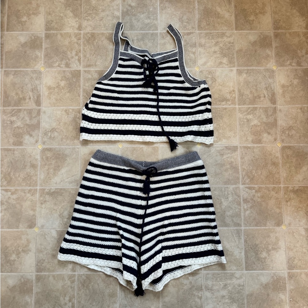 Harlow Navy and Cream Striped Knit Ensemble